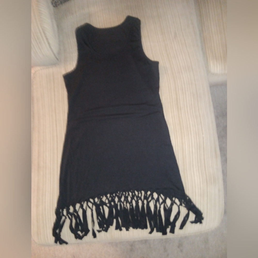 Black Fringe Sleeveless Dress